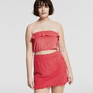 NWOT! Bar III M ‘Watermelon Punch’ terry ruffled skirt, crop top swim cover set